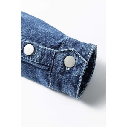 Sky Blue Light Wash Distressed Frayed Long Denim Jacket