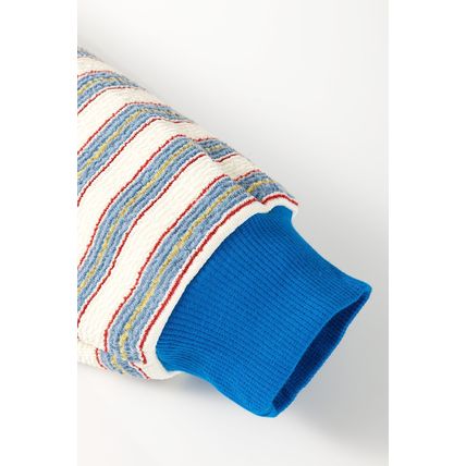 Blue Stripe Buttoned V Neck Collared Drop Shoulder Top