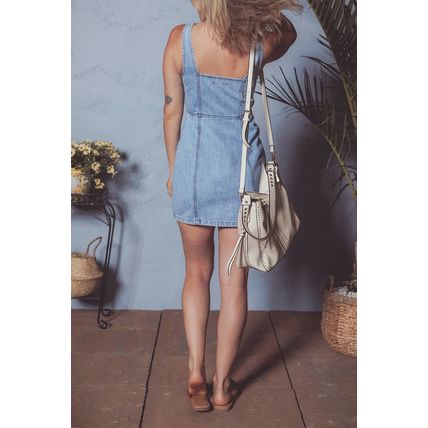Beau Blue Seamed Zipper Square Neck Sleeveless Denim Mini Dress