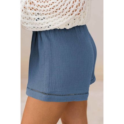 Sail Blue Cotton Gauze Paperbag Shorts