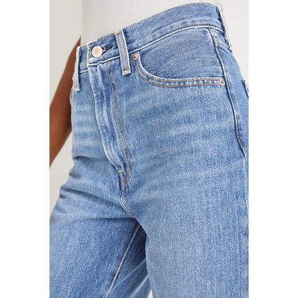 Dusk Blue Raw Hem Straight Leg Loose High Waist Jeans