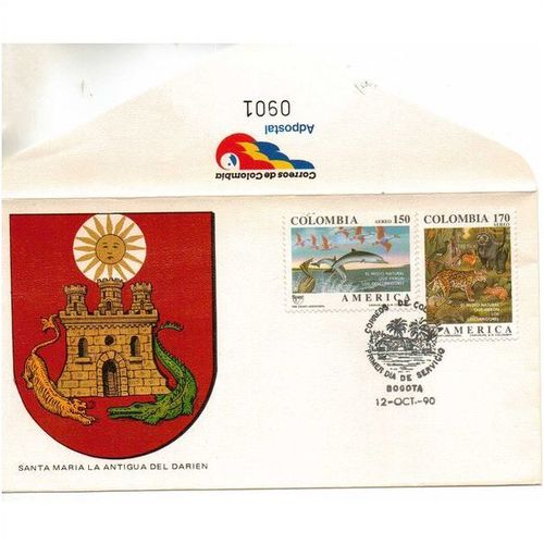 CORREOS DE COLOMBIA 1990 AIR AMERICA NATURAL WORLD FIRST DAY COVER BOGOTA CANCEL