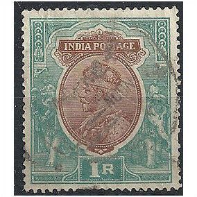 India 1911 SG186 1 Rupee Brown & Green Fine Used . .