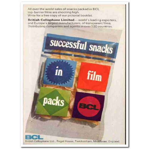 british cellophane ltd 1968 bcl snack food film packaging vintage ad