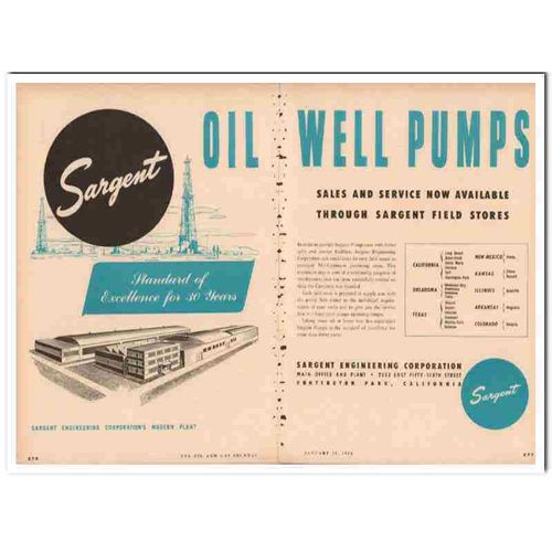 sargent engineering corp 1954 oil well pumps sales service vintage ad