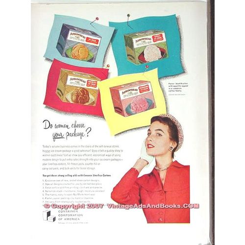 CONTAINER CORP OF AMERICA 1951 women chose ice cream carton vintage ad