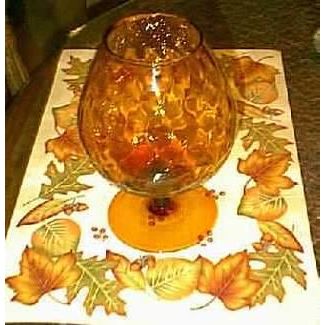 AMBER SPARKLING LARGE GOBLET BRANDY SNIFTER GLASS & 2 PIECE TAPER CANDLE HOLDER