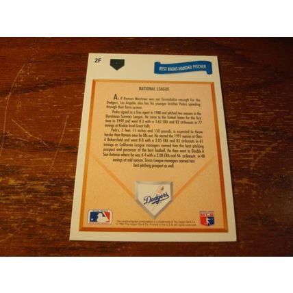 1991 Upper Deck, PEDRO MARTINEZ Rc HOF, Dodgers #2F