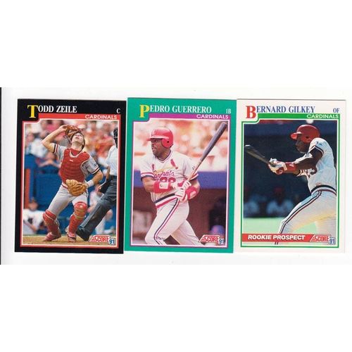 Lot of Three Cardinals 1991 Score cards- #140 Guerrero, #240 Zeile, #709 Gilkey
