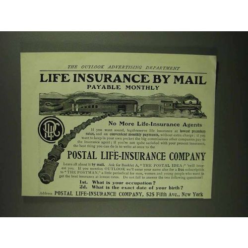 1907 Postal Life-Insurance Ad - Payable Monthly