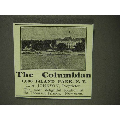 1908 The Columbian Resort Ad - 1,000 Island Park