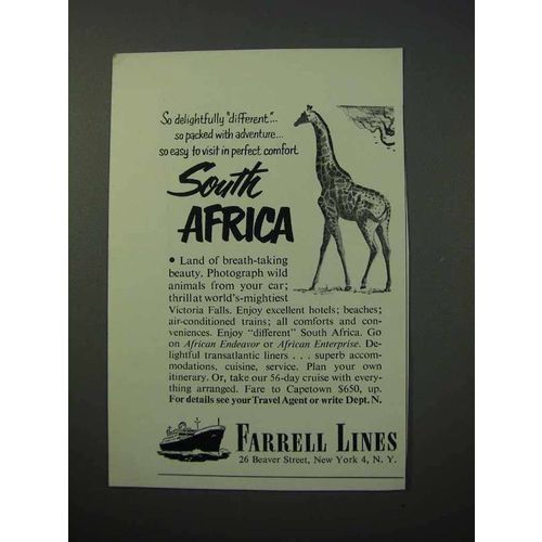 1952 Farrell Lines Cruise Ad - South Africa