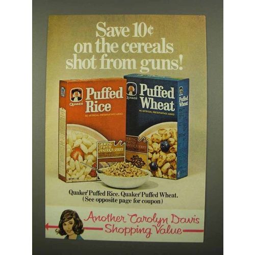 1975 Quaker Puffed Rice and Puffed Wheat Cereal Ad