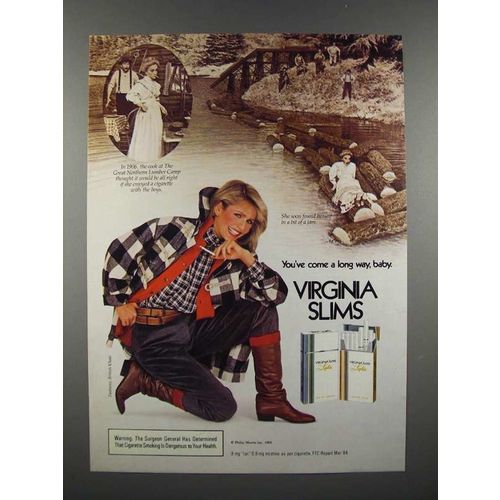 1985 Virginia Slims Cigarette Ad - Lumber Camp