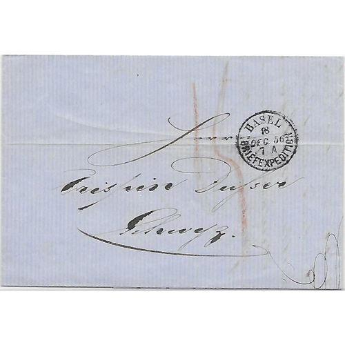 Switzerland Stampless 1856 Basil BRIEFEXPEDITICH cancel to Schwyz