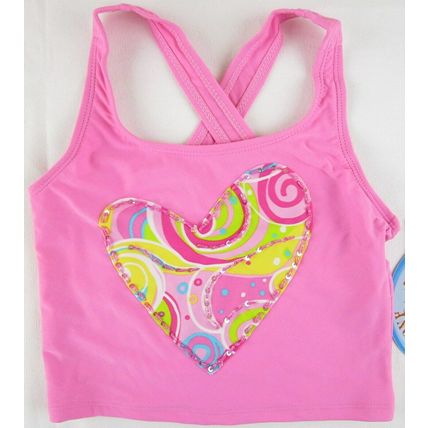 NWT Angel Beach Girls 2 Pc Pink Embellished Heart Tankini Swimsuit Set, 10 or 12