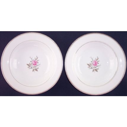 Lot of 2 Noritake Roanne Pink Rose Rim Soup Bowls 5794 Japan Vintage