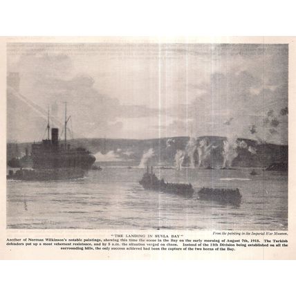 LANDING IN SULVA BAY, GALLIPOLI, TURKEY 1915 WW1 photograph from magazine... #