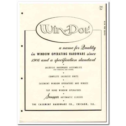 Casement Hardware Company 1955 vintage window catalog Jalousie Win-Dor