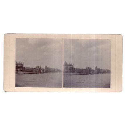 unknown location??. antique stereoview card river embankment or sea front view =