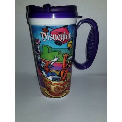 DISNEYLAND TEACUPS MICKEY, MINNIE, GOOFY DONALD DUCK TRAVEL MUG CUP W/ LID~NEW~