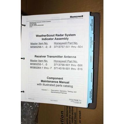 Honeywell Weatherscout Radar Indicator MI585256 Maint Manual IB8023101 8/98
