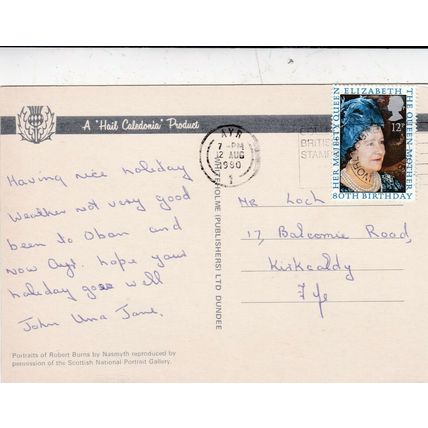 Robert Burns Cottage and portraits Postcard 1980 used VGC