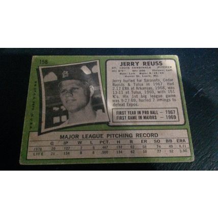 1971 Topps Card # 158 Jerry Reuss Poor (1) St Louis Cardinals