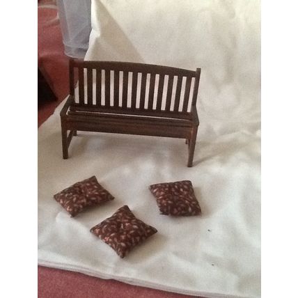 Brown Wooden Garden Bench with Cushions 1:12th scale miniature