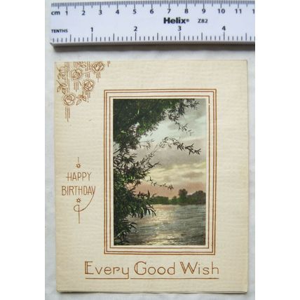 Vintage: Birthday card - sun shining on water