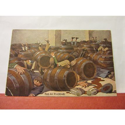 PISS-UP IN A BREWERY! unused German antique postcard 1926 HUMOUR /