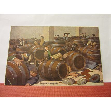 PISS-UP IN A BREWERY! unused German antique postcard 1926 HUMOUR /