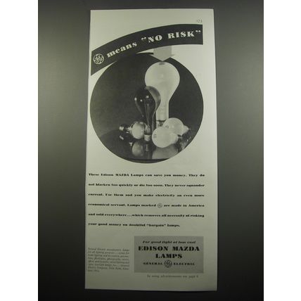 1933 Edison Mazda Lamps Ad - Means No risk