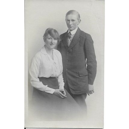 Two Young People Studio Picture Sister and Brother? Real Photo Postcard (160RP)