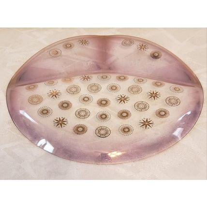 VTG MCM ATOMIC TEAL & GOLD STARBURST DIVIDED PLATTER SERVING TRAY DOROTHY THORPE