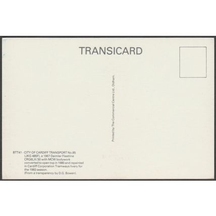 City of Cardiff Transport No 85 1967 Daimler Fleetline - Transicard Postcard