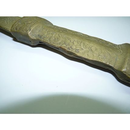 Antique Heavy Brass Dagger Arabesque Calligraphy, Ornamentation, L 35.5 cm