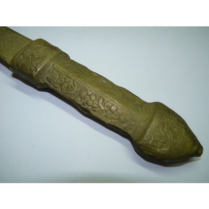 Antique Heavy Brass Dagger Arabesque Calligraphy, Ornamentation, L 35.5 cm