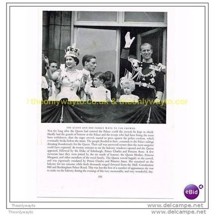 QUEEN AND FAMILY WAVE TO CROWDS 1953, Book Illustration, 1953