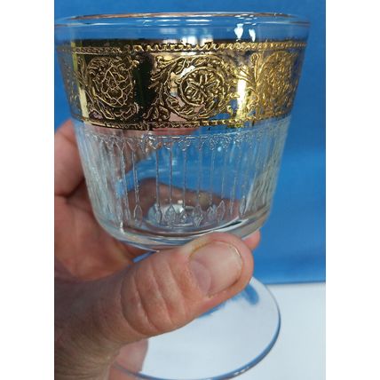 Culver Stemmed Tumbler Glasses Gold Trim Vertical Frosted Mid Century 4 1/4"