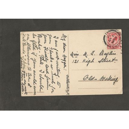 Genealogy Postcard Miss MJ Bayliss 121 High Street Old Woking Surrey 1924