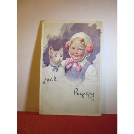 'JACK & PEGGY. by A E Kennedy used antique postcard by C W Faulkner 1913 pm =