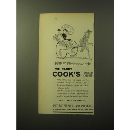 1960 Cook's Travelers Cheques Ad - Free Rickshaw Ride