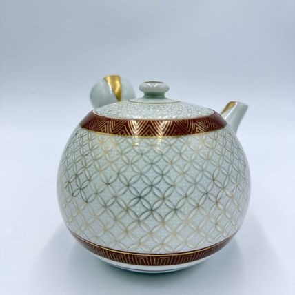 Antique Japanese Kutani Porcelain Tea Pot Gold Accents Embossed