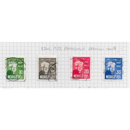 NORWAY 1932 BJORNSON 100th BIRTHDAY SET COMPLETE USED 4 STAMPS