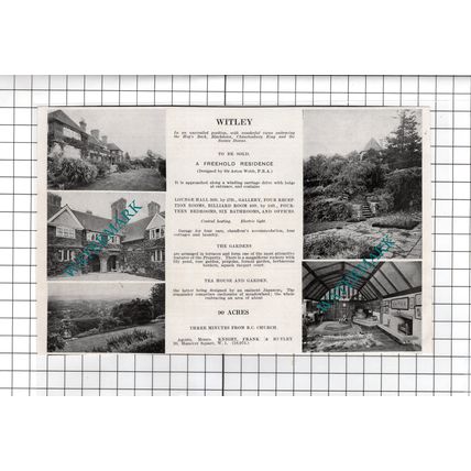 Witley Surrey Sir Aston Webb House - 1927 House Sale Advert
