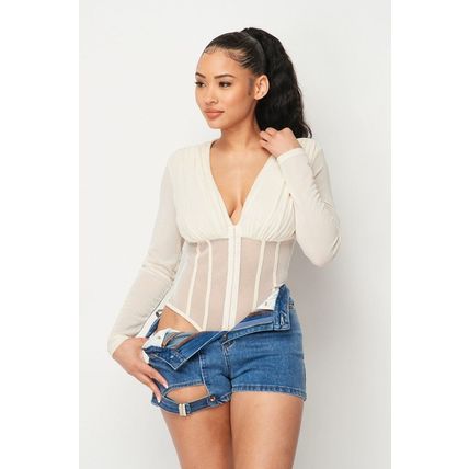 Women's Fishnet Sheer Mesh Back Deep V Neck Bodysuit