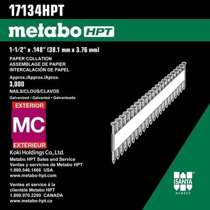 Metabo HPT Framing Nails | 1-1/2 In. X .148 in | Metal Connector, Paper Tape | 3