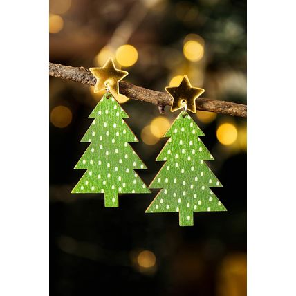 Green Polka Dot Print Christmas Dangle Earrings
