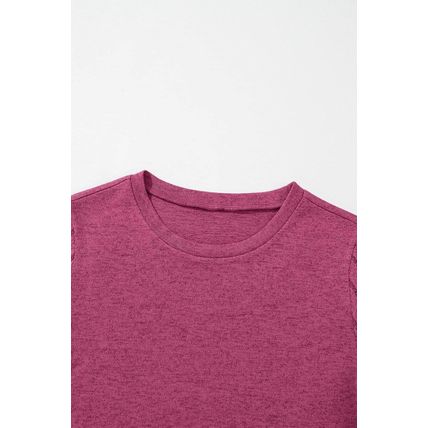 Bright Pink Ribbed Splicing Sleeve Round Neck T-shirt